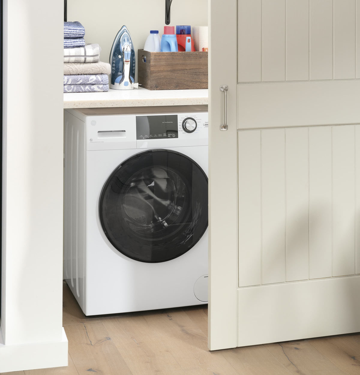 GE - 2.4 Cu. Ft. High-Efficiency Front Load Washer and Electric Condenser Dryer Combo with Steam and Sanitize - White