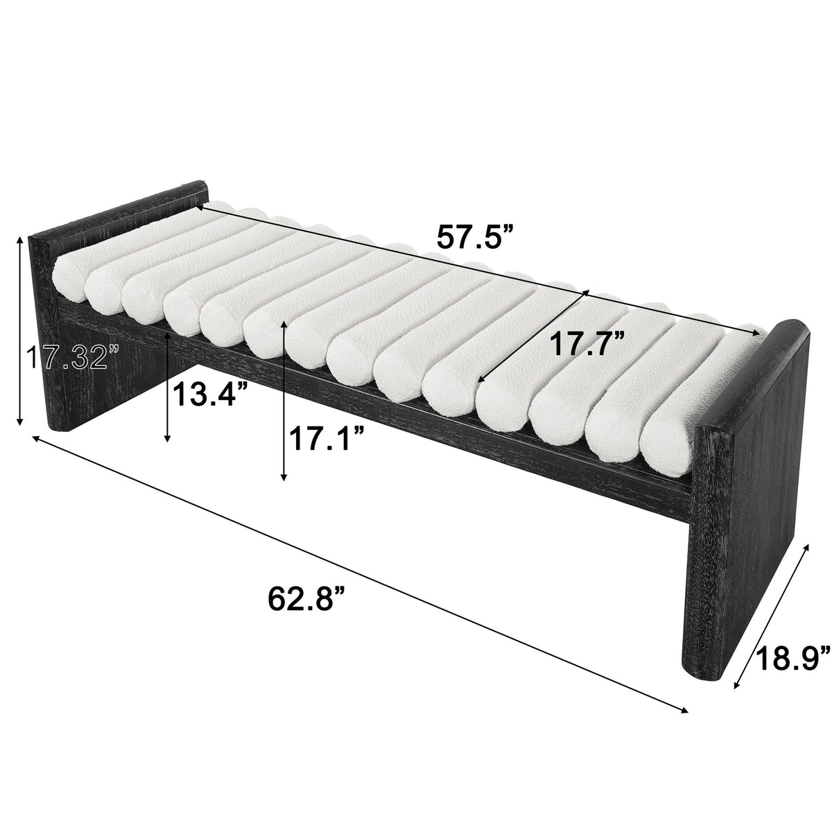 Banco tapizado con cojines enrollados - Negro / Beige