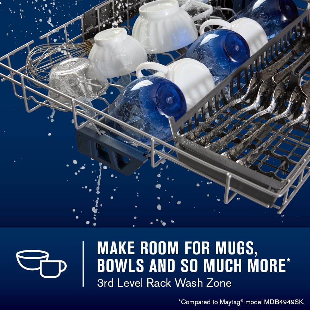 Maytag - 24 inch Top Control Built-In Dishwasher with 3rd Rack,PowerBlast Cycle, and 47 dBA - Stainless Steel