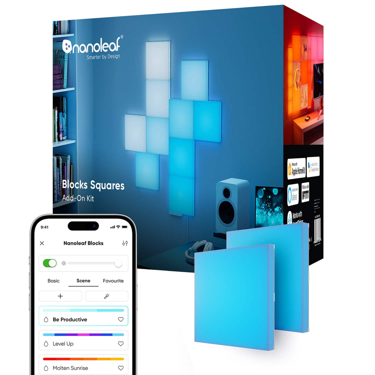 Nanoleaf - Blocks Squares Add-On - Smart LED Wall Light Panels (2pk) - Multicolor