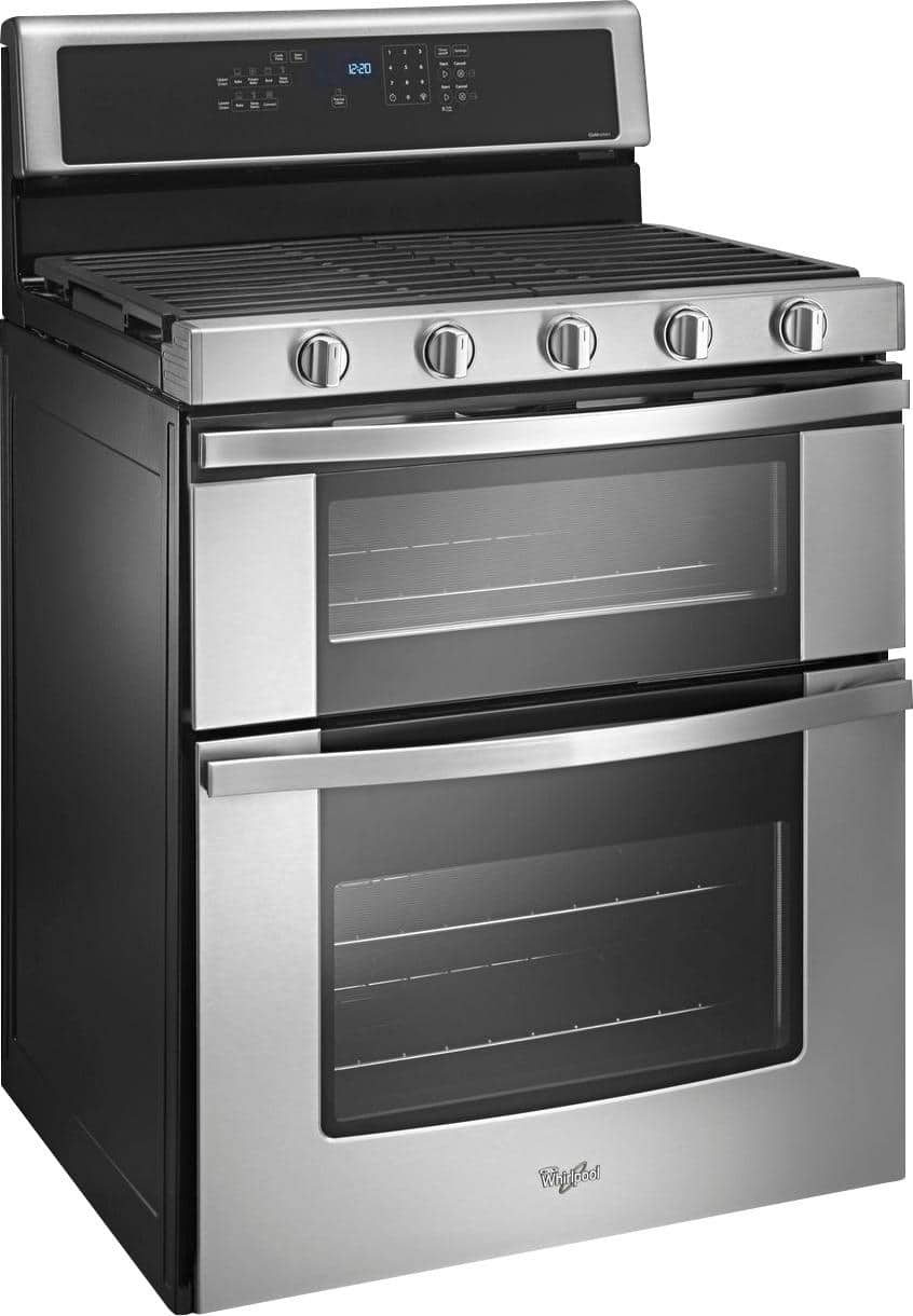 Whirlpool - 30 in. Wide 5 burners 6.0 cu. ft. Self-Cleaning Freestanding Double Oven Gas Convection Range - Stainless Steel