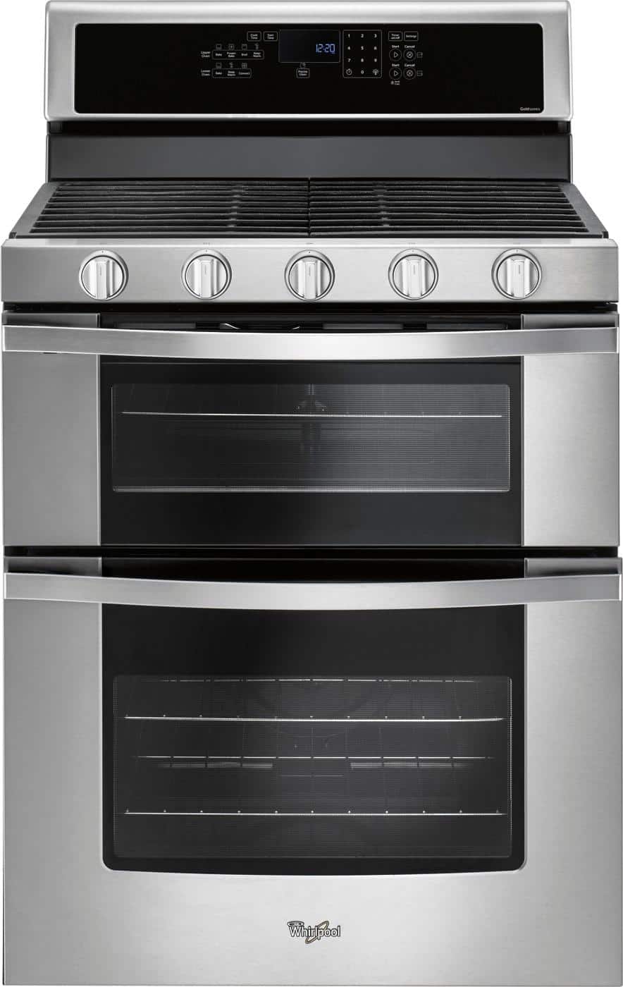Whirlpool - 30 in. Wide 5 burners 6.0 cu. ft. Self-Cleaning Freestanding Double Oven Gas Convection Range - Stainless Steel