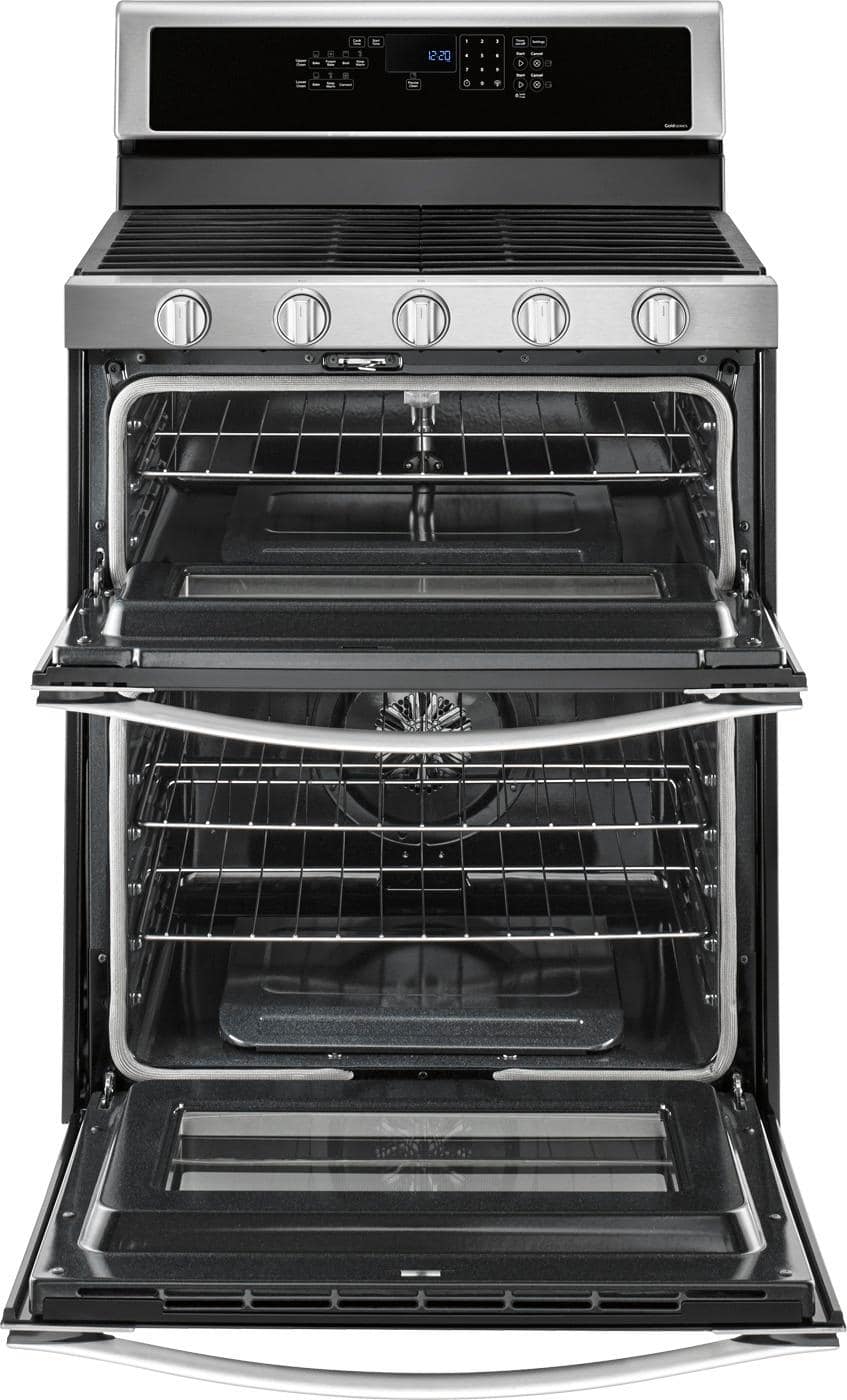Whirlpool - 30 in. Wide 5 burners 6.0 cu. ft. Self-Cleaning Freestanding Double Oven Gas Convection Range - Stainless Steel