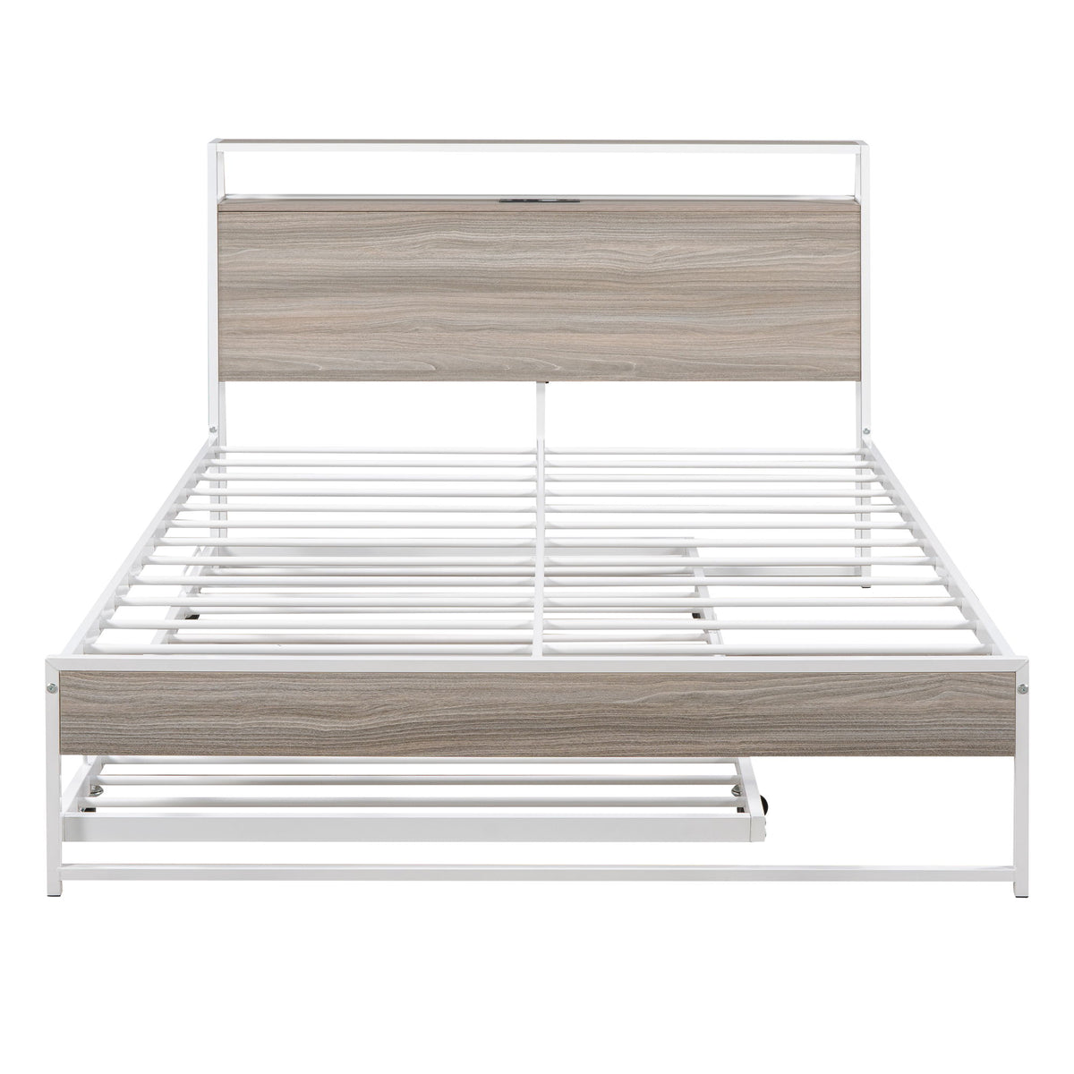 Platform Bed Frame With Trundle, USB Ports And Slat Support, No Box Spring Needed