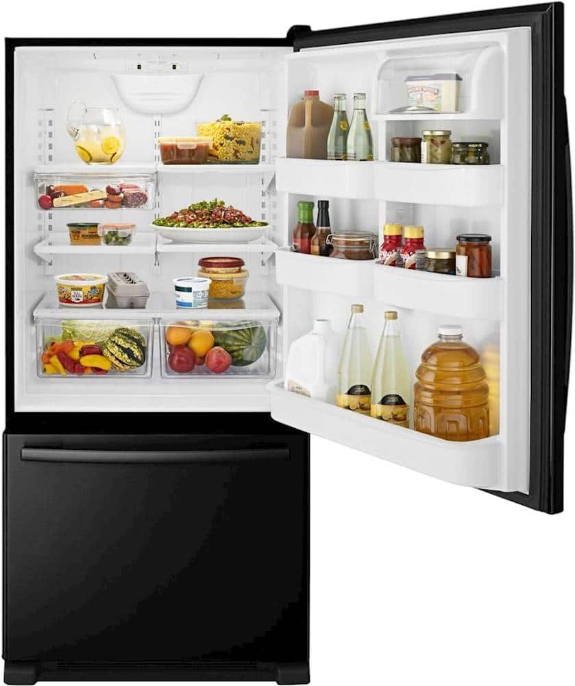 Amana - 33 in. Wide 22.1 cu. ft. Bottom-Freezer Refrigerator - Black