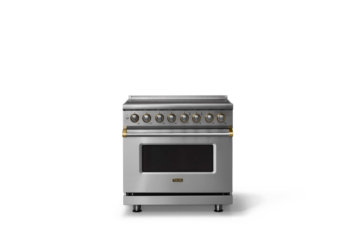 Viking - 36"W. 5.6 Cu.Ft. Pro5S 6 Element Freestanding Electric Induction Convection Range - /Brushed Brass - Stainless Steel