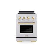 ZLINE - 24 in. Wide 3 Elements Autograph 3.2 cu. ft. Paramount Freestanding Induction Range in Satin Steel with Bronze Accents - Satin Stainless Steel