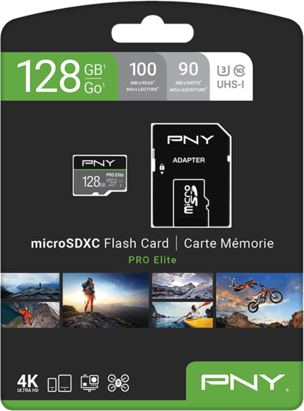 PNY - 128GB PRO Elite Class 10 U3 V30 A2 microSDXC Flash Memory Card