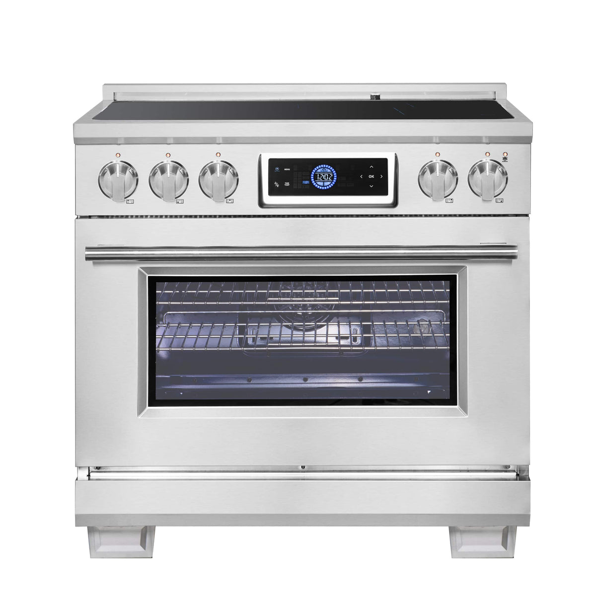 Forno Appliances - 36 in. Wide 2 Elements Maximus 5.36 Cu. Ft. Freestanding Electric Induction Range with Air Fryer - Stainless Steel