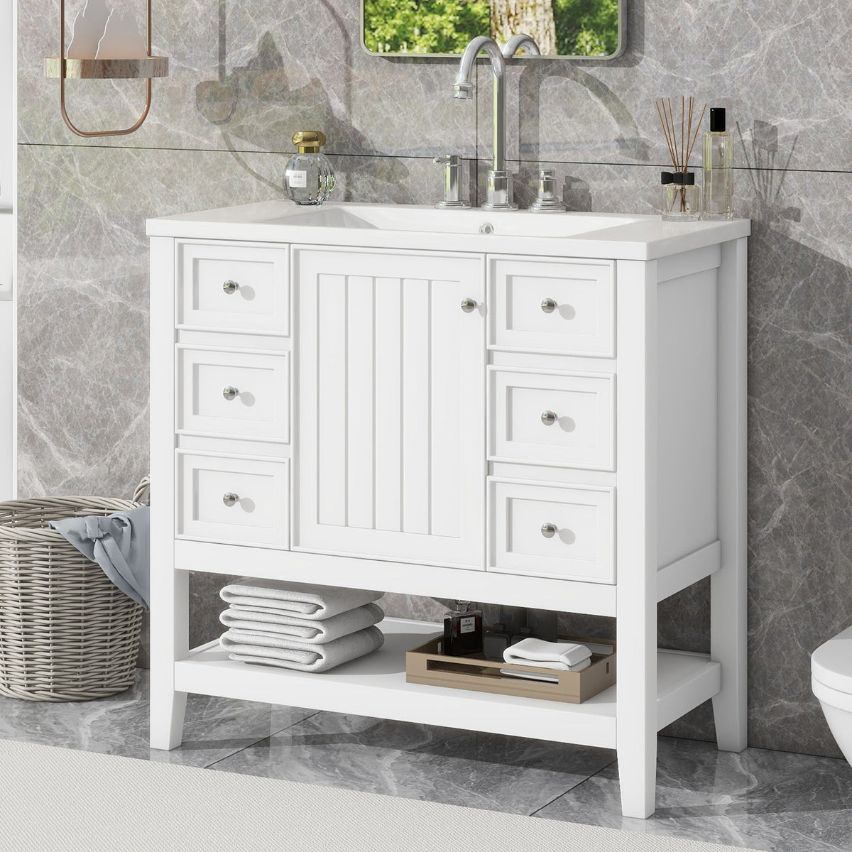 Tocador de baño moderno con lavabo
