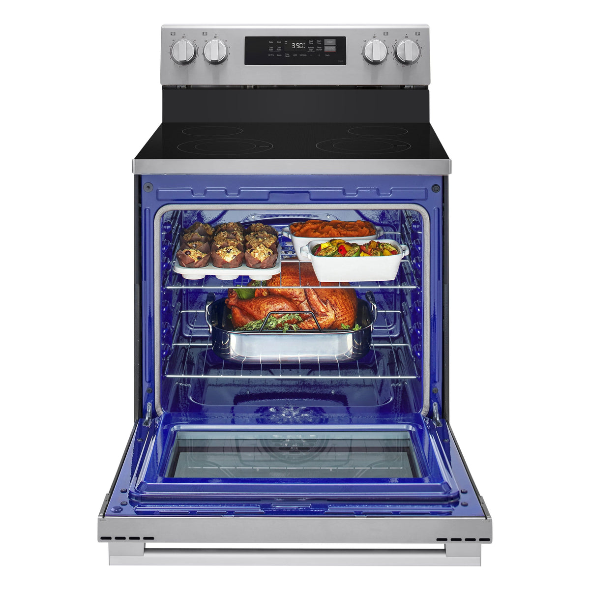 LG - 30-in Wide 6.3 Cu. Ft. Freestanding Electric Convection Smart Range with 4 Elements, Air Fry and WideView Window - Stainless Steel