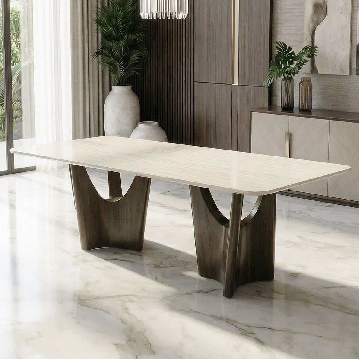 Mesa de comedor - Beige / Bronce dorado