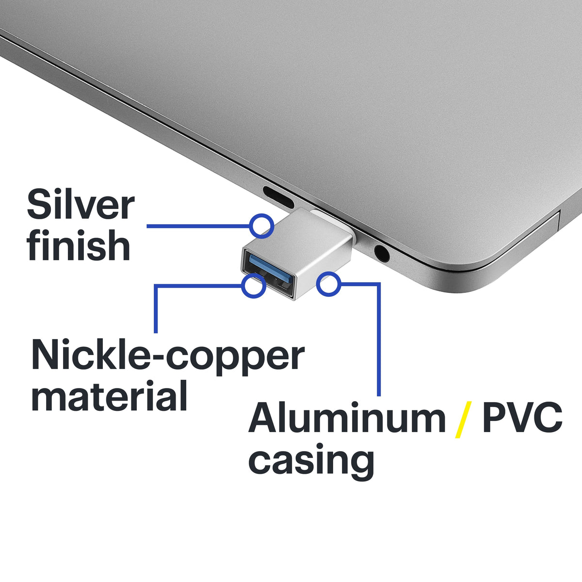 Best Buy essentials™ - Female USB to Male USB-C Adapter (2-Pack) - Silver