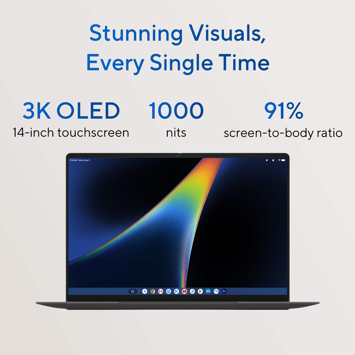 ASUS - Googlebook 14" 3K OLED Touchscreen Laptop w/ Gemini Intelligence - Intel Core Ultra 5 325 (2026) - 16GB RAM - 512GB SSD - Dusk Ash