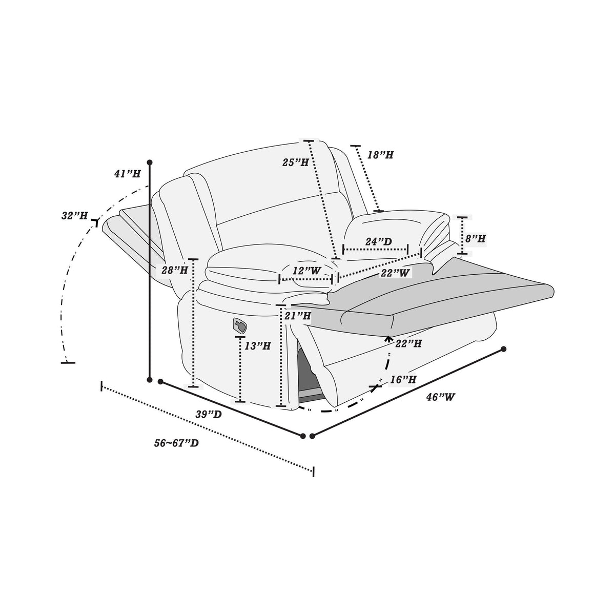 Sillón reclinable de movimiento manual contemporáneo con reposabrazos acolchados y función de balanceo suave