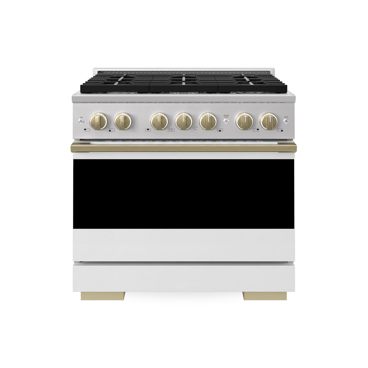 ZLINE - Autograph 36 in. 5.2 cu. ft. Marino Freestanding Gas Range with 6 Burners with White Black Door and Bronze Accents - White Matte