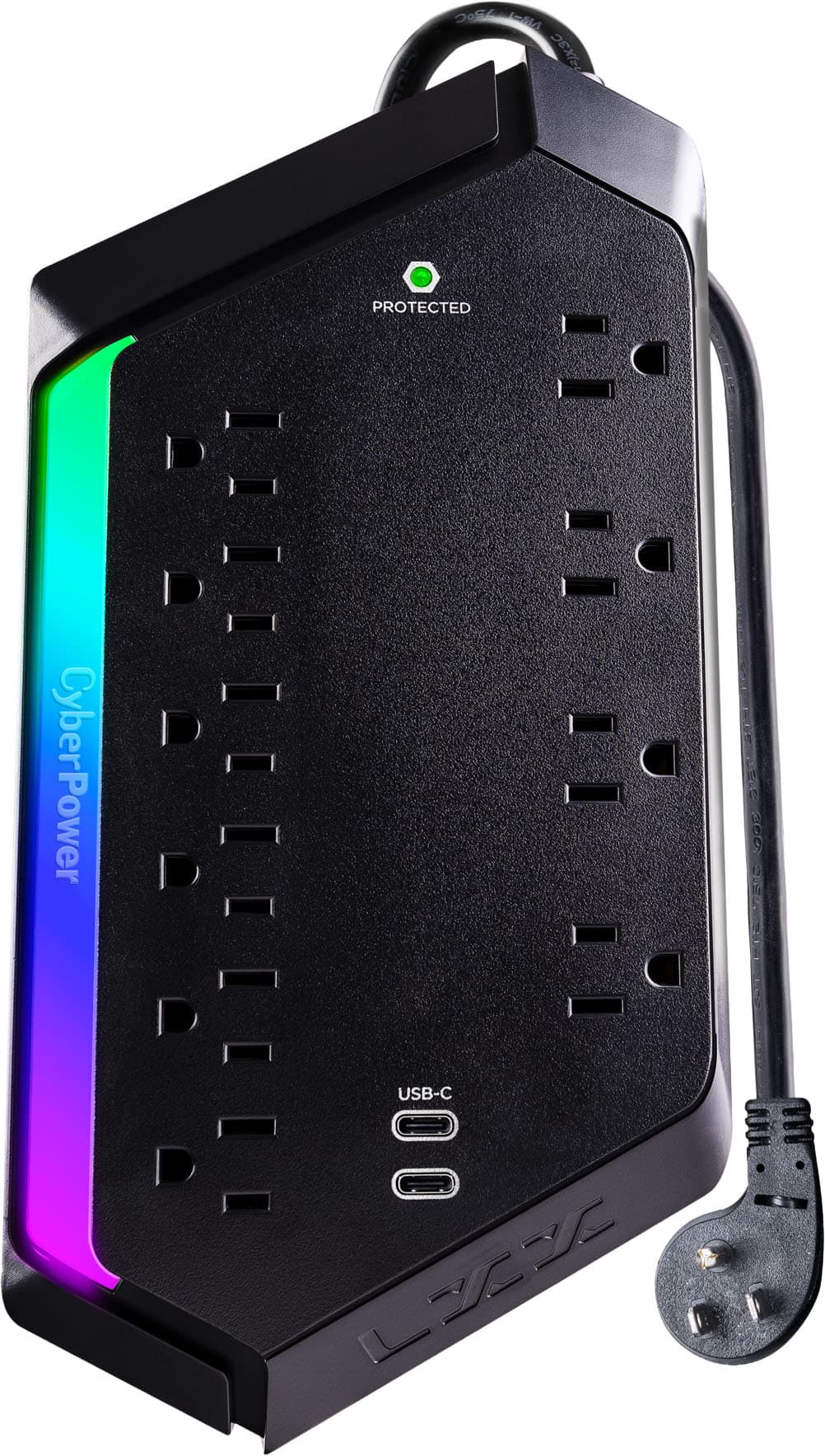 CyberPower - GXS1005C2 10 Outlet Surge Protector with RGB Lighting and USB Charging Ports - Black