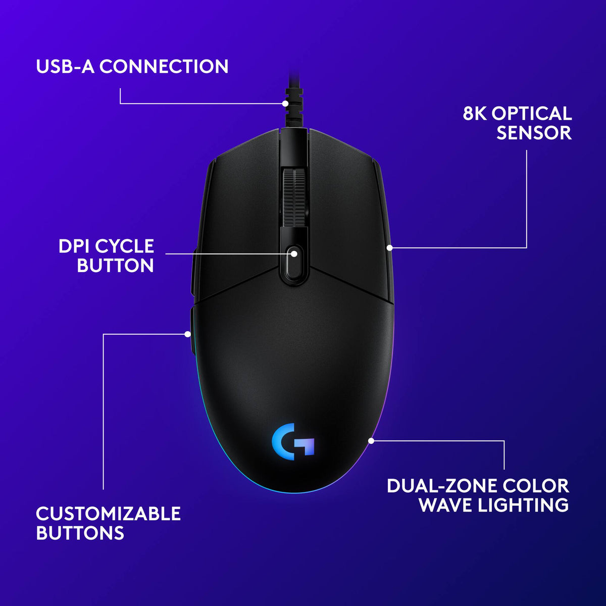 Logitech - G203 LIGHTSYNC Wired Optical Gaming Mouse with 8,000 DPI sensor - Wired - Black