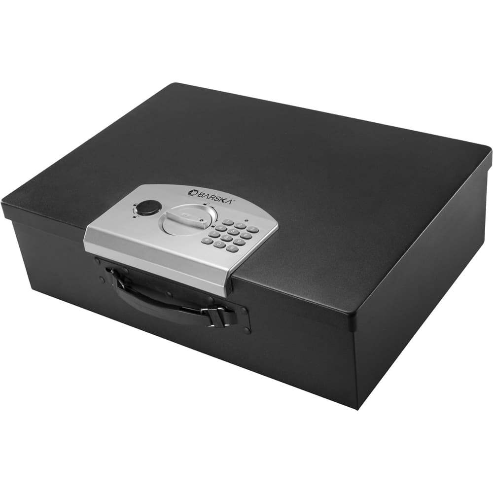 Barska - Portable Digital Keypad Lock Box-Secure Travel Safe for Valuables, Steel Construction, Removable Tethering Cable - Black