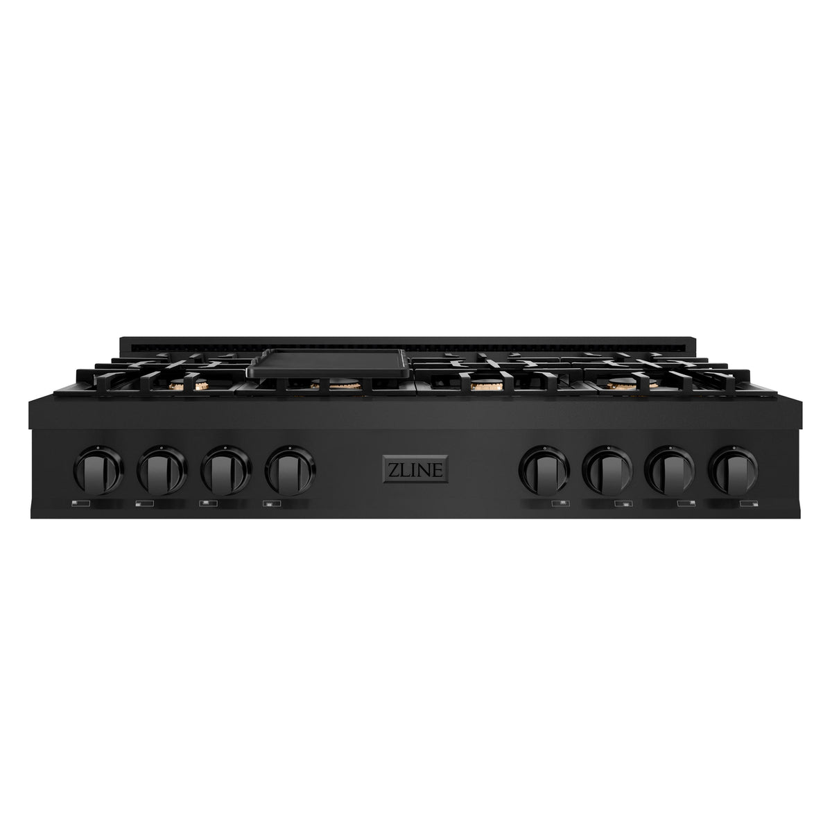 ZLINE - 48 in. Slide-In Classic Gas Rangetop w/ 8 Brass Burners & Porcelain Cooktop in Black Stainless Steel - Black Stainless Steel