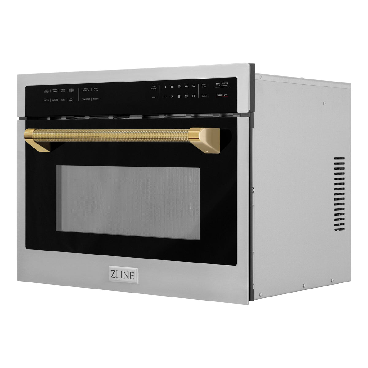 ZLINE - Autograph 24 in. 1.6 cu ft. Built-in Convection Microwave Oven and Polished Gold Helix Handle - Stainless Steel