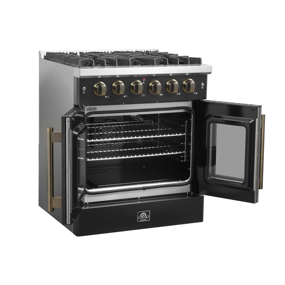 Forno Appliances - 30 in. Wide 5 Burner Galiano 4.32 Cu. Ft. Freestanding Gas Convection Range with French Door Design - Black