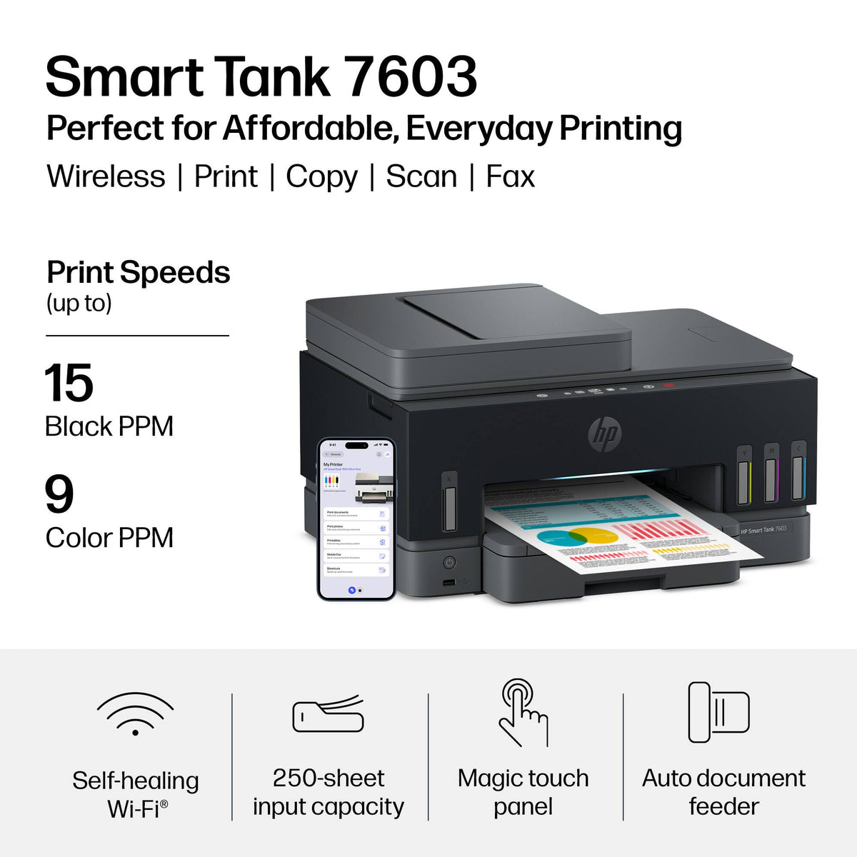 HP - Smart Tank 7603 Wireless All-in-One AI-Enabled Cartridge-Free Supertank Inkjet Printer w/ Fax and 3 Yrs of Ink Included¹ - Basalt