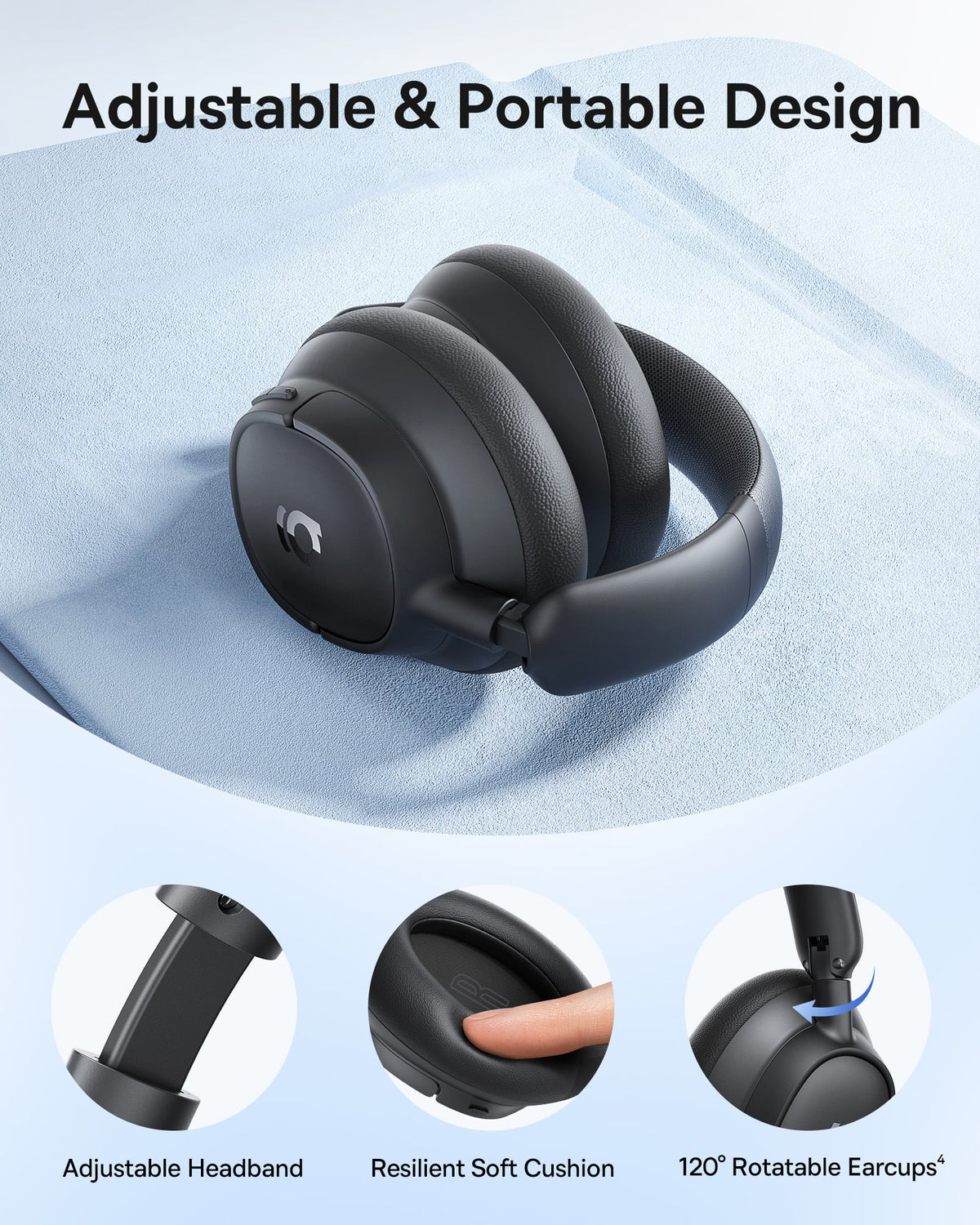 Baseus - Bass BH1 NC Over-Ear Headphones - Adaptive Hybrid ANC,LDAC Hi-Res,80-Hour Playtime,5-Mic AI Calls - Black