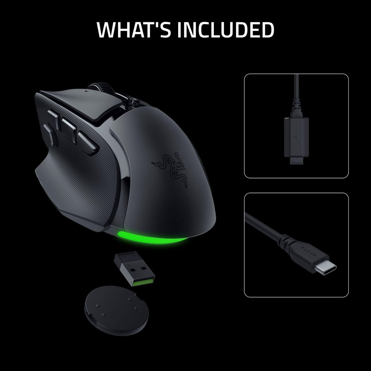 Razer - Basilisk V4 HyperSpeed Ergonomic Gaming Mouse with Chroma RGB Underglow - Wireless - Black