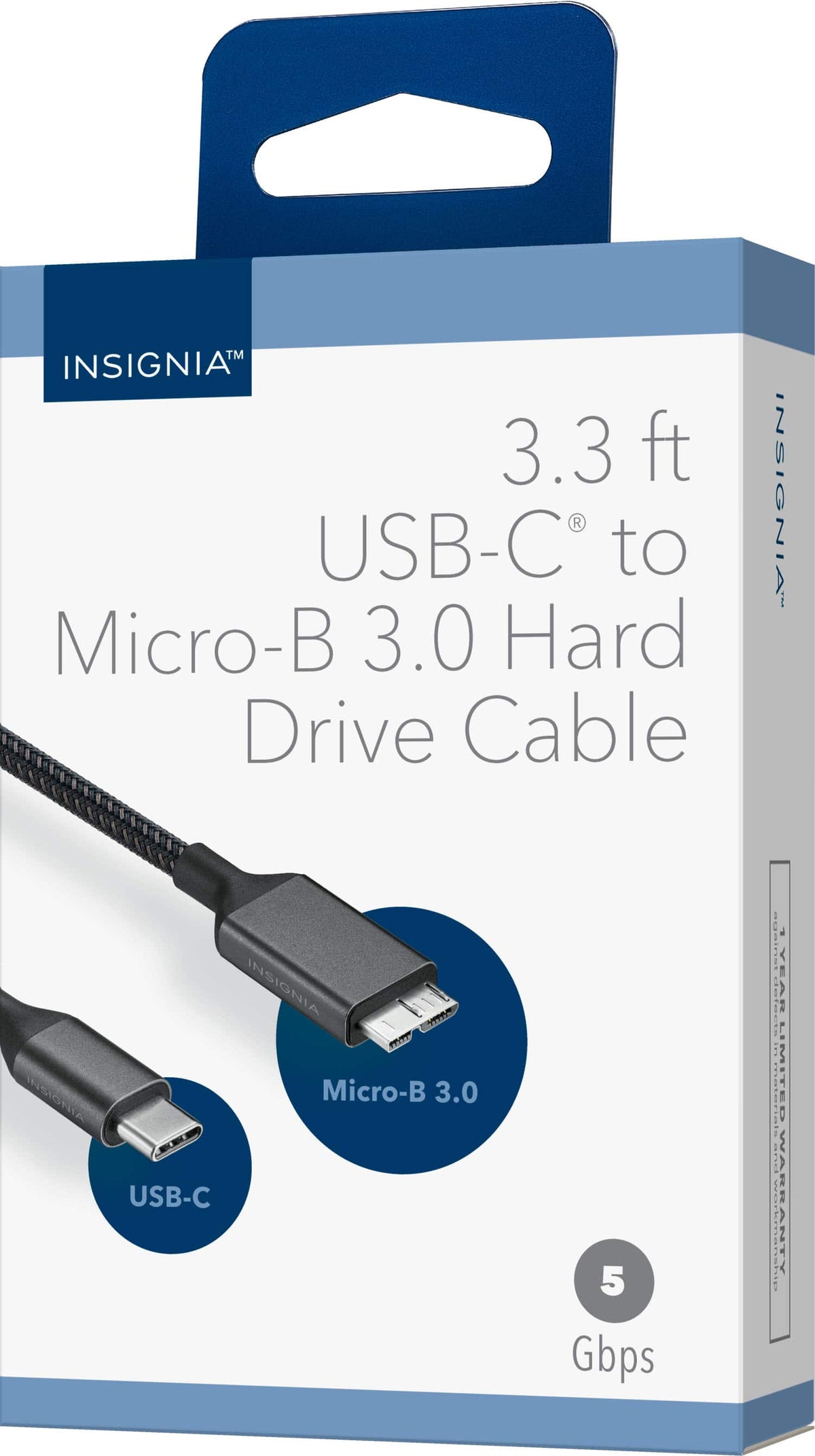 Insignia™ - 3.3 ft. USB-C to Micro-B Hard Drive Cable - Black
