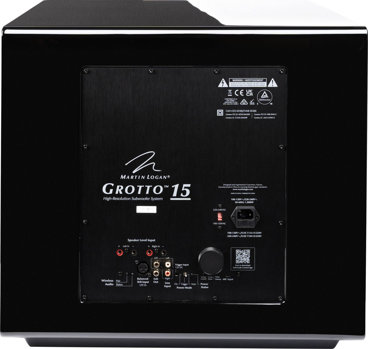 MartinLogan - Grotto 15, 15” Hybrid, Powered Subwoofer with Magnitude MT-2kW Amplifier, Sub Control App, and Wireless Built-In - Gloss Black