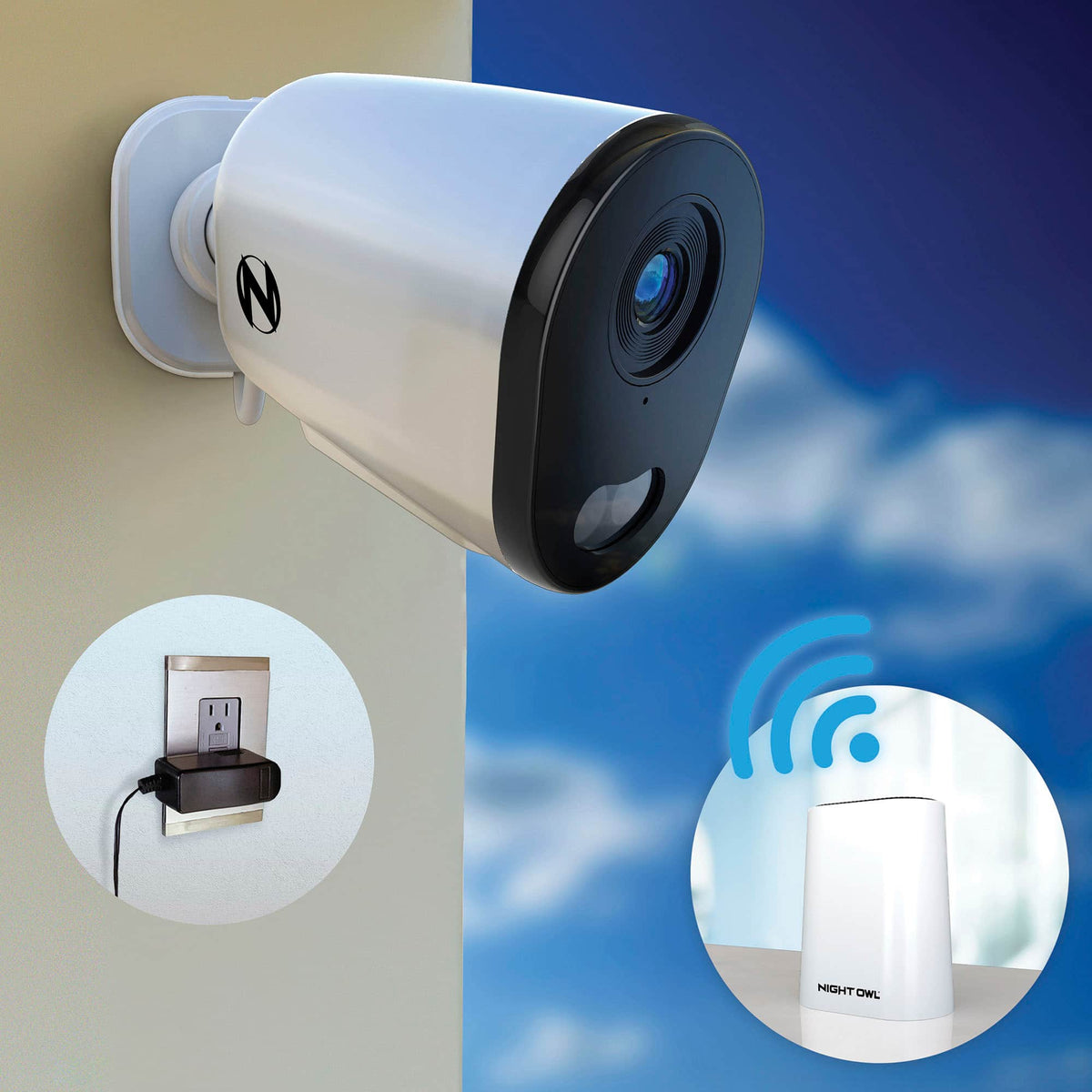 Night Owl - 8-Channel, 4-Camera Indoor/Outdoor Plug-In Wi-Fi IP 4K 64GB Security System - White