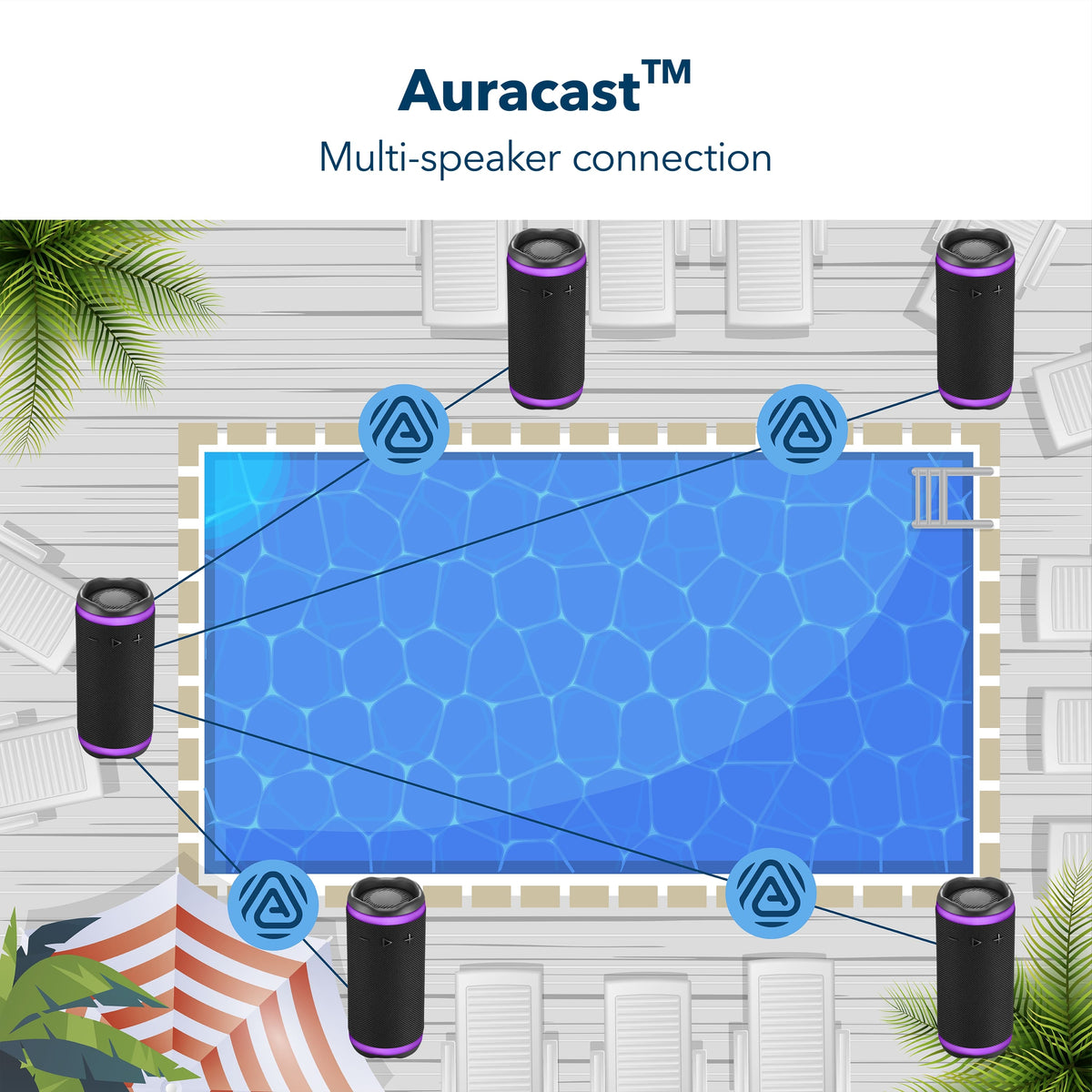 Insignia™ - Medium Waterproof Bluetooth Speaker with LED Lighting - Black