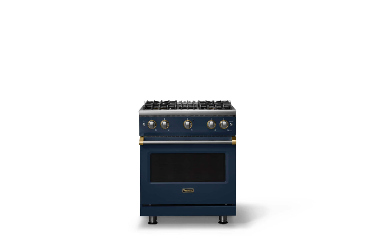 Viking - 30 in. Wide Pro 5 Series 4.0 Cu. Ft. Freestanding Sealed 4 Burner Gas Convection Rangewith Brushed Brass Trim - Slate Blue
