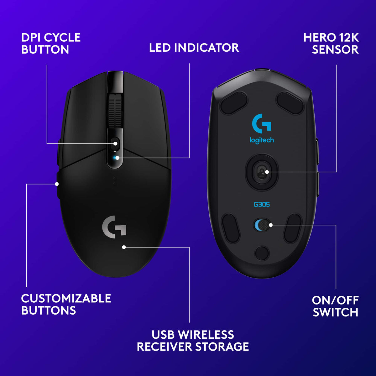 Logitech - G305 LIGHTSPEED Wireless Optical 6 Programmable Button Gaming Mouse with 12,000 DPI HERO Sensor - Wireless - Black