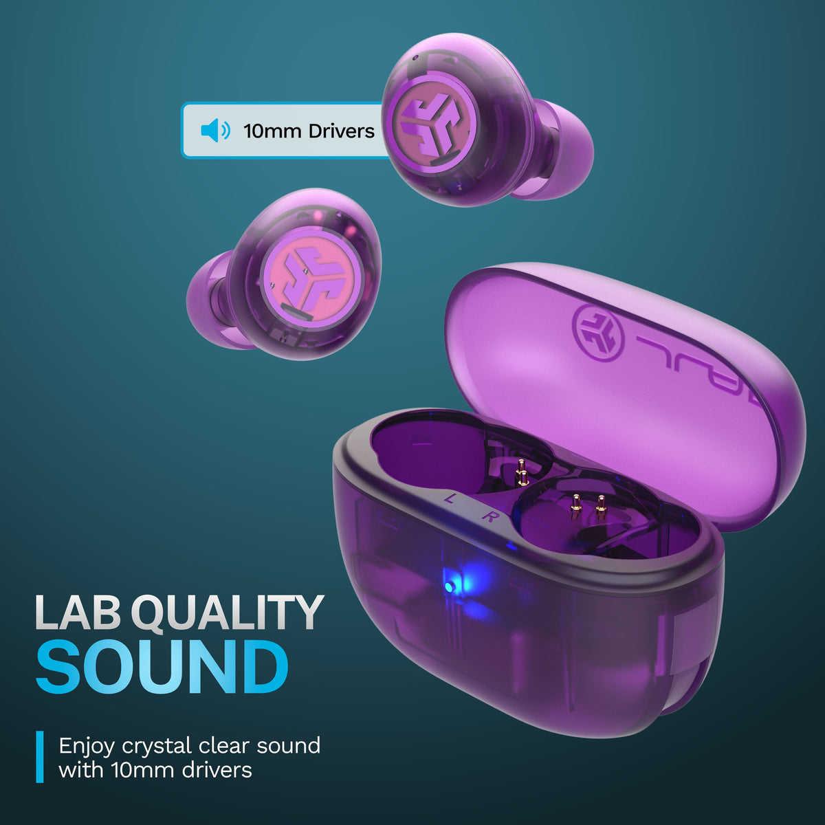 JLab - GO Pop ANC True Wireless Bluetooth Earbuds with Active Noise Cancelling, 24+ Hour Battery & Custom EQ - Transparent Purple