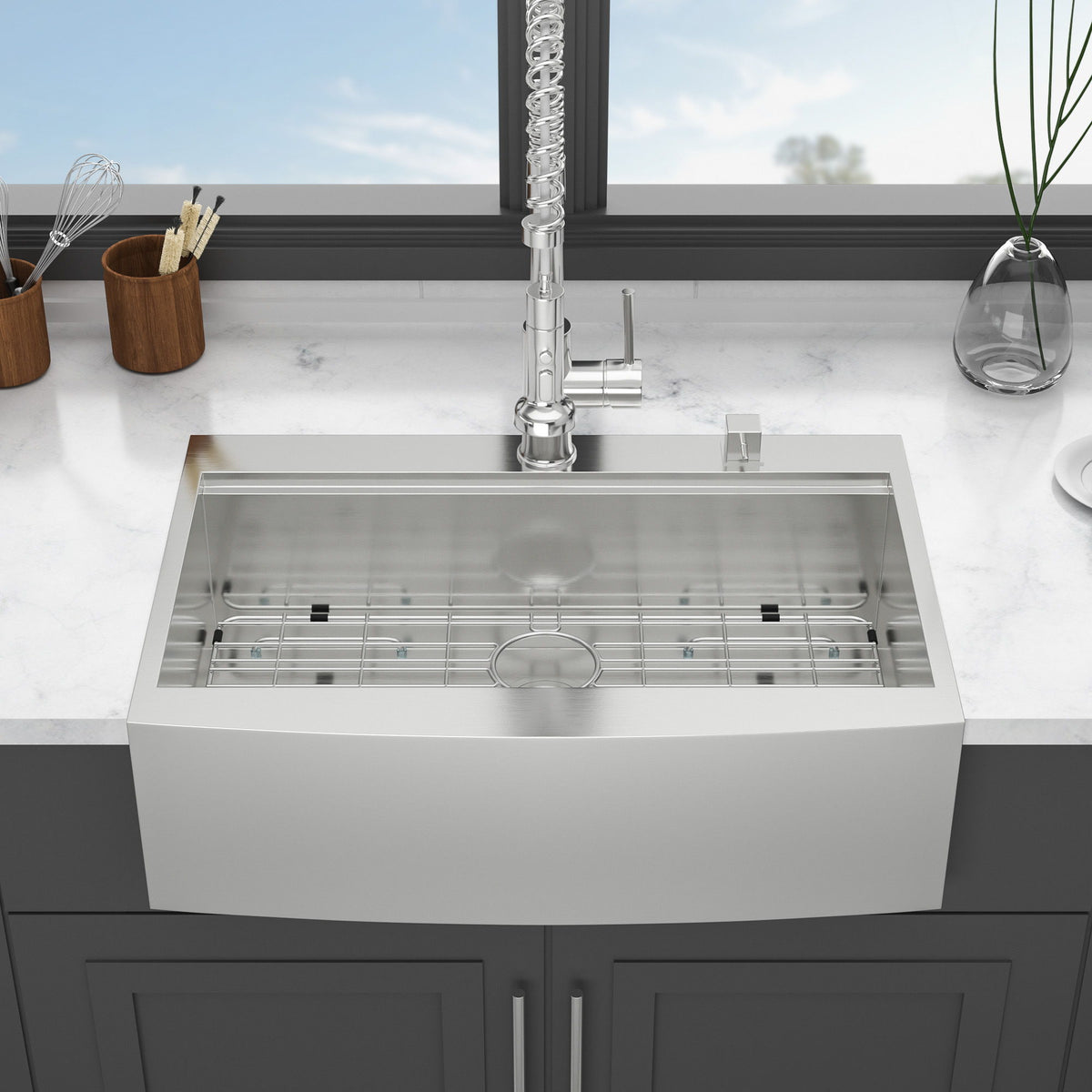 Modern Farmhouse, Drop In Workstation Kitchen Sink With Apron Front