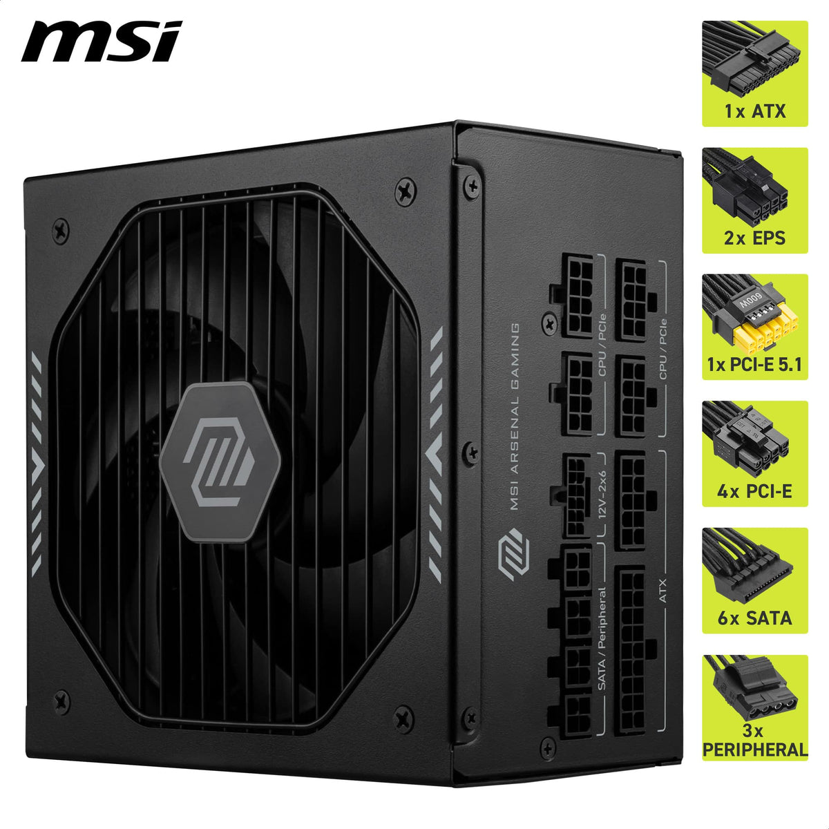 MSI - MAG A1200PLS PCIE5 - Full Modular - 80 Plus Platinum 1200W - 105°C Main Capacitor - ATX 3.1 Ready - Gaming Power Supply - Black