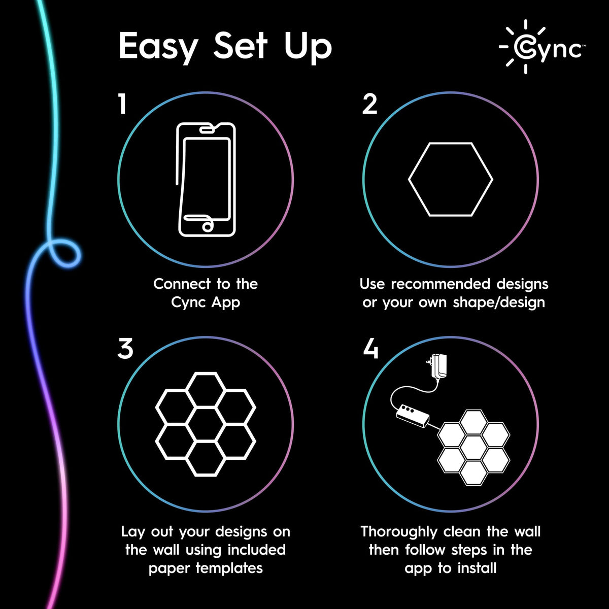 Cync - Dynamic Effects Smart Hexagon Panel Light Extension Pack (5 Pack) - Color Changing - Full Color