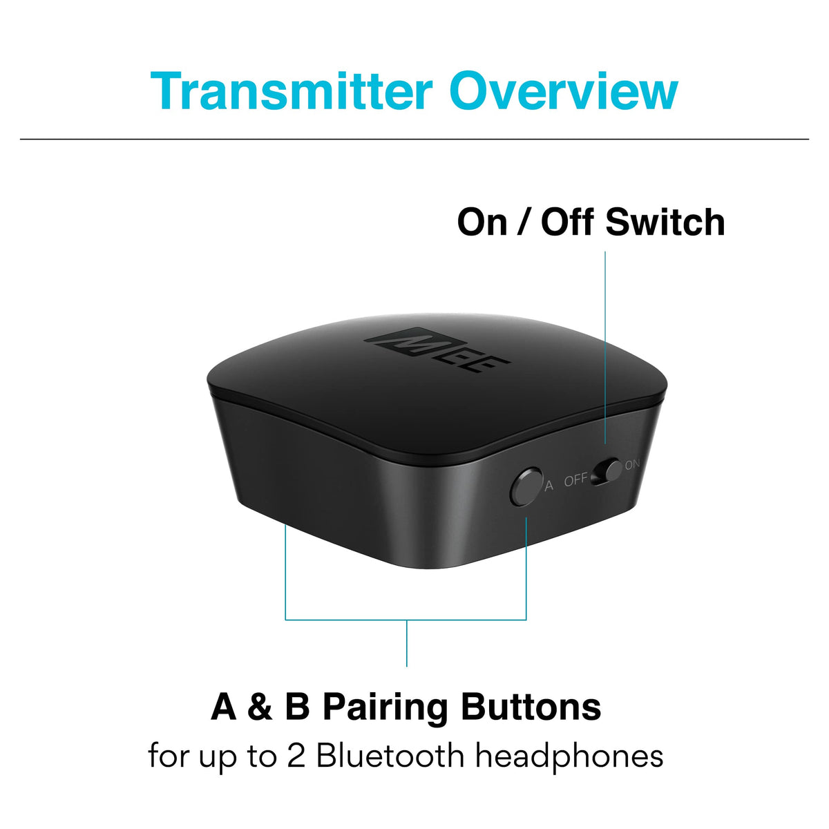 MEE audio - Connect Universal Dual-Headphone Bluetooth Wireless Audio Transmitter for TV - Black