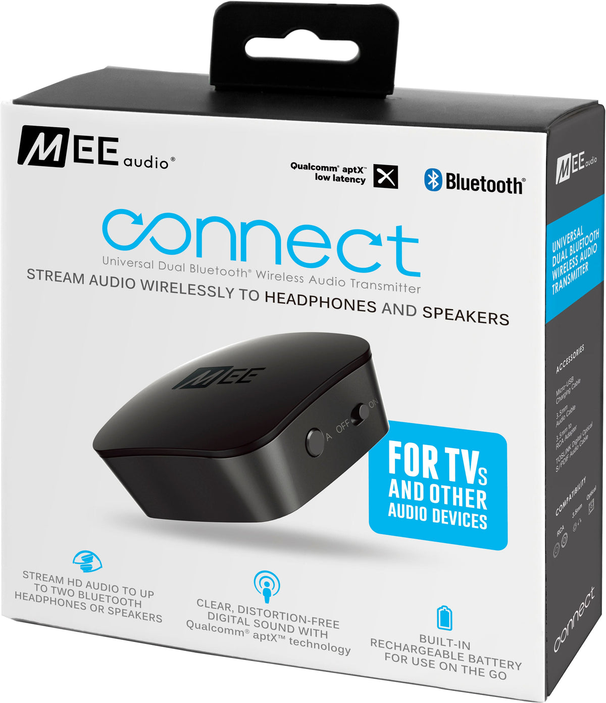 MEE audio - Connect Universal Dual-Headphone Bluetooth Wireless Audio Transmitter for TV - Black