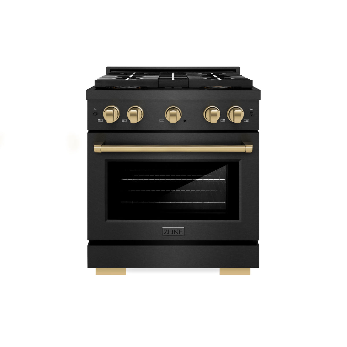 30 in. Wide 4 Burner ZLINE Autograph 4.2 cu. ft. Freestanding Paramount DuoPro Dual Fuel Range with and Bronze Accents - Black Satin Stainless Steel