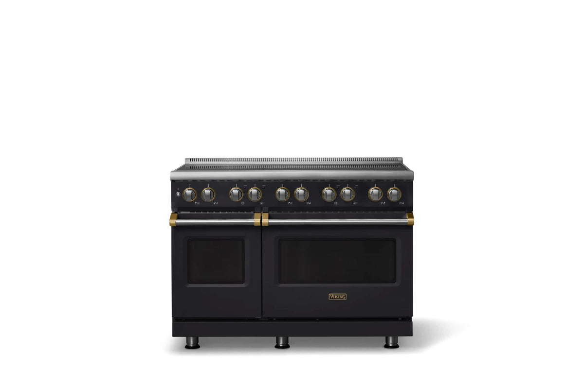Viking - 48 in. Wide 6 Elements 5 Series Freestanding Electric Induction Range - with Brushed Brass Trim - Onyx