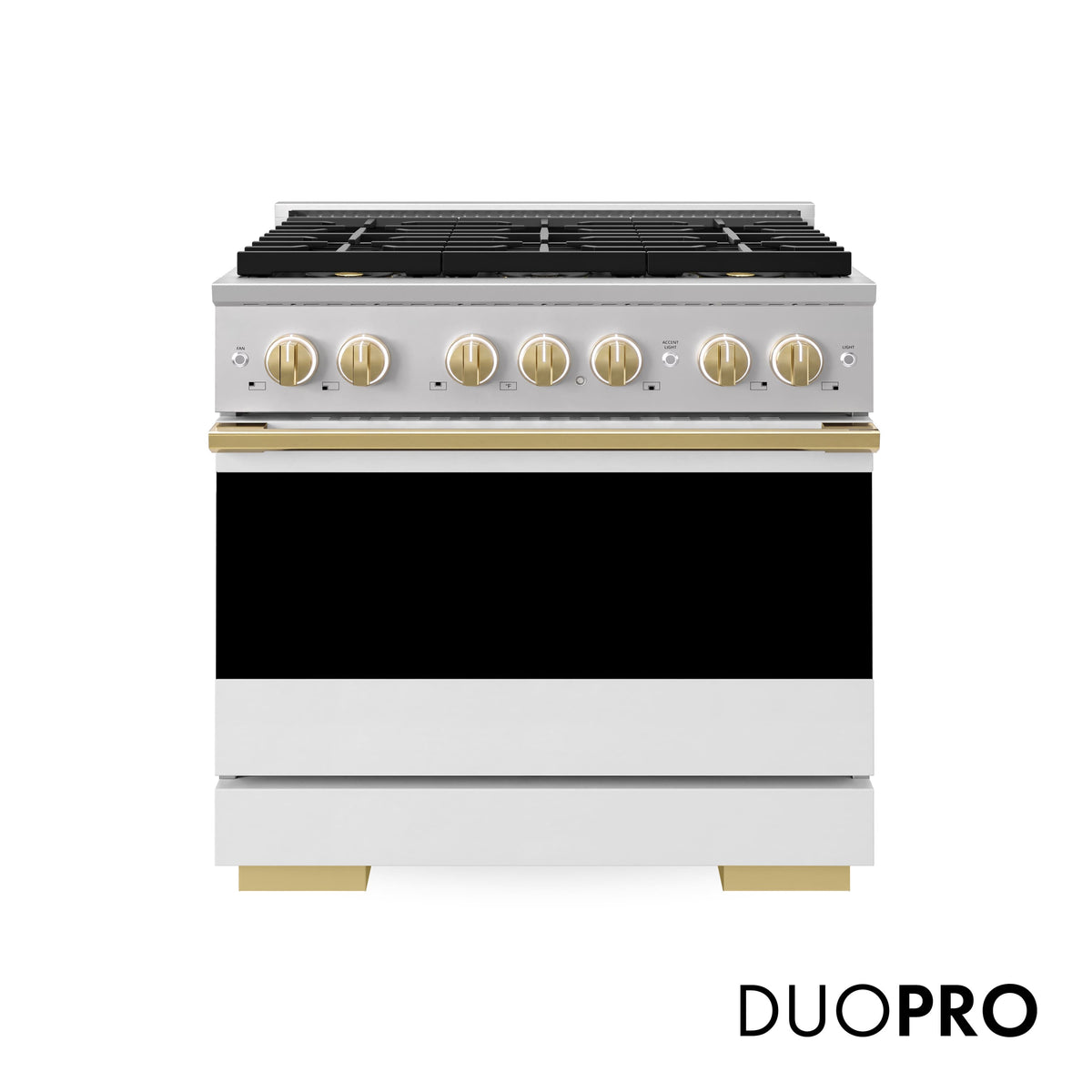 ZLINE - Autograph 36 in. 5.2 cu. ft. Marino Freestanding Dual Fuel Range w/ 6 DuoPro Burners & White Door w/ Gold Accents - White Matte
