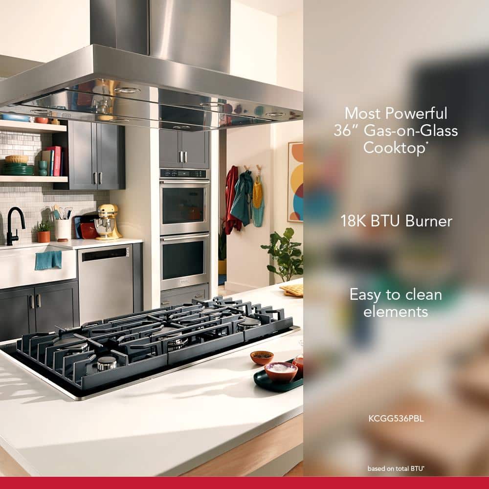KitchenAid - 36 in. Wide 5 burners Built-In Gas Cooktop with Dishwasher-Safe Grates and Knobs - Black
