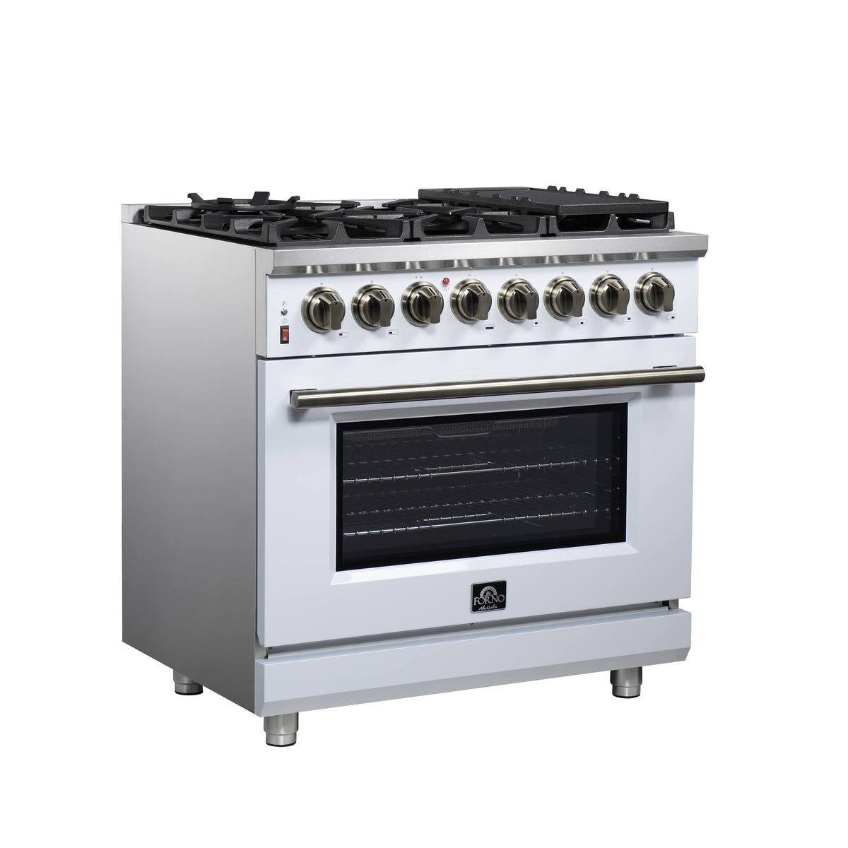Forno Appliances - 36 in. Wide 6 Burner Massimo 5.36 Cu. Ft. Freestanding Dual Fuel True Convection Range with Air Fryer Basket - White