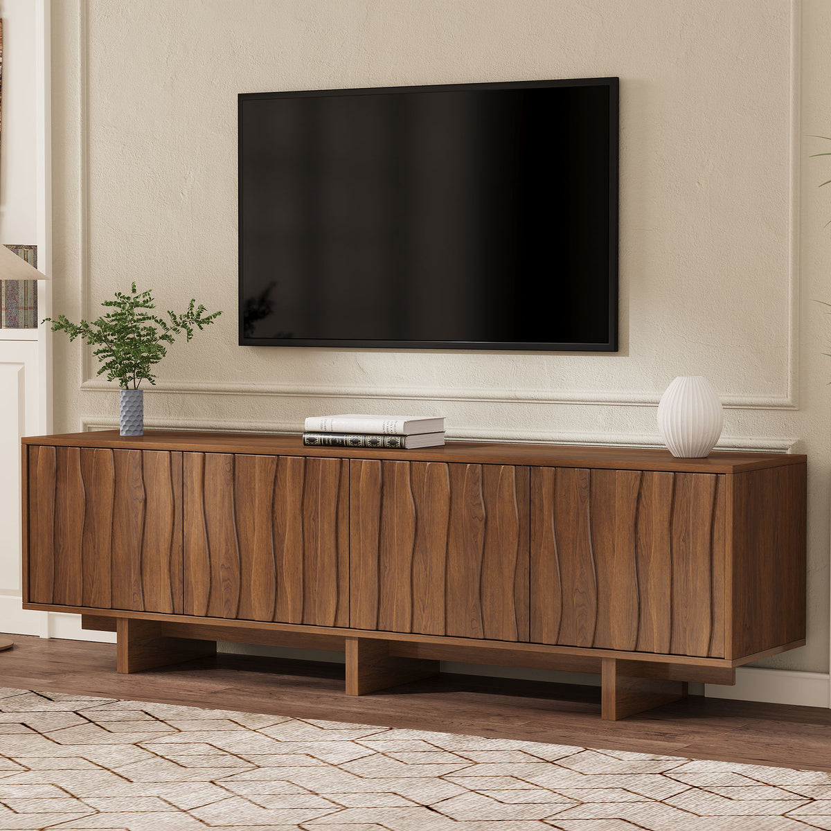 Mueble de TV estilo retro con puerta ondulada