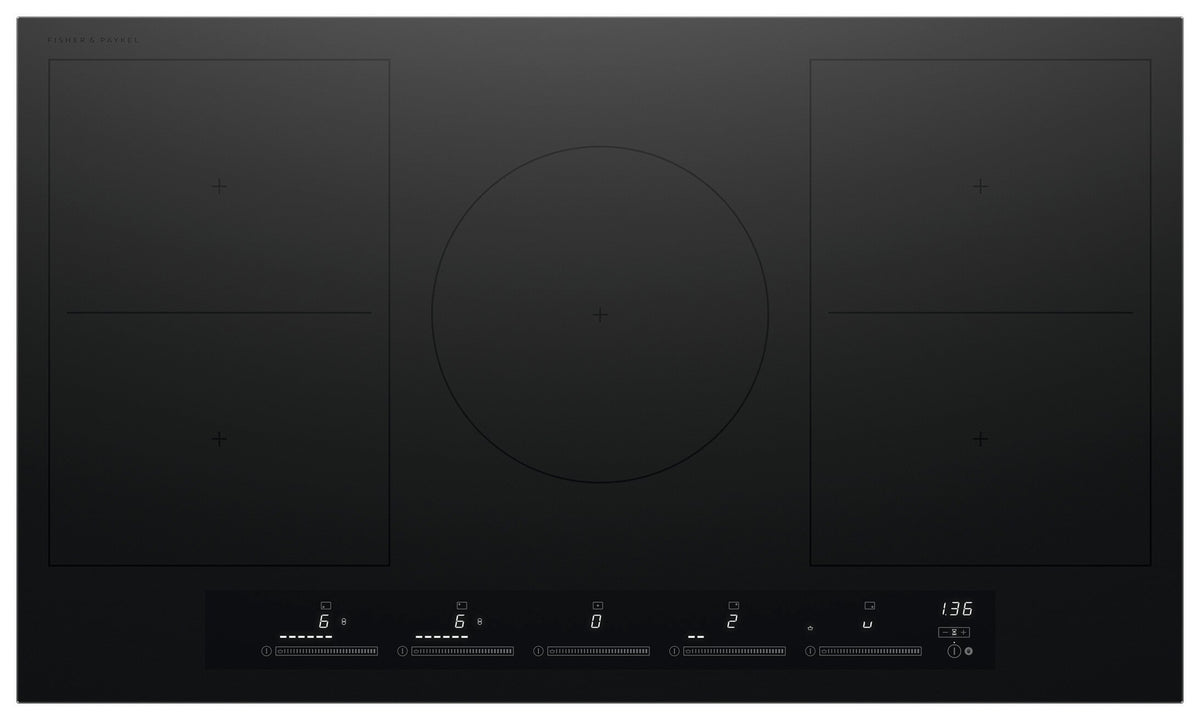 Fisher & Paykel - 36 in. Wide 5 Element Built-in Electric Cooktop, 5 Zones with SmartZone - Black