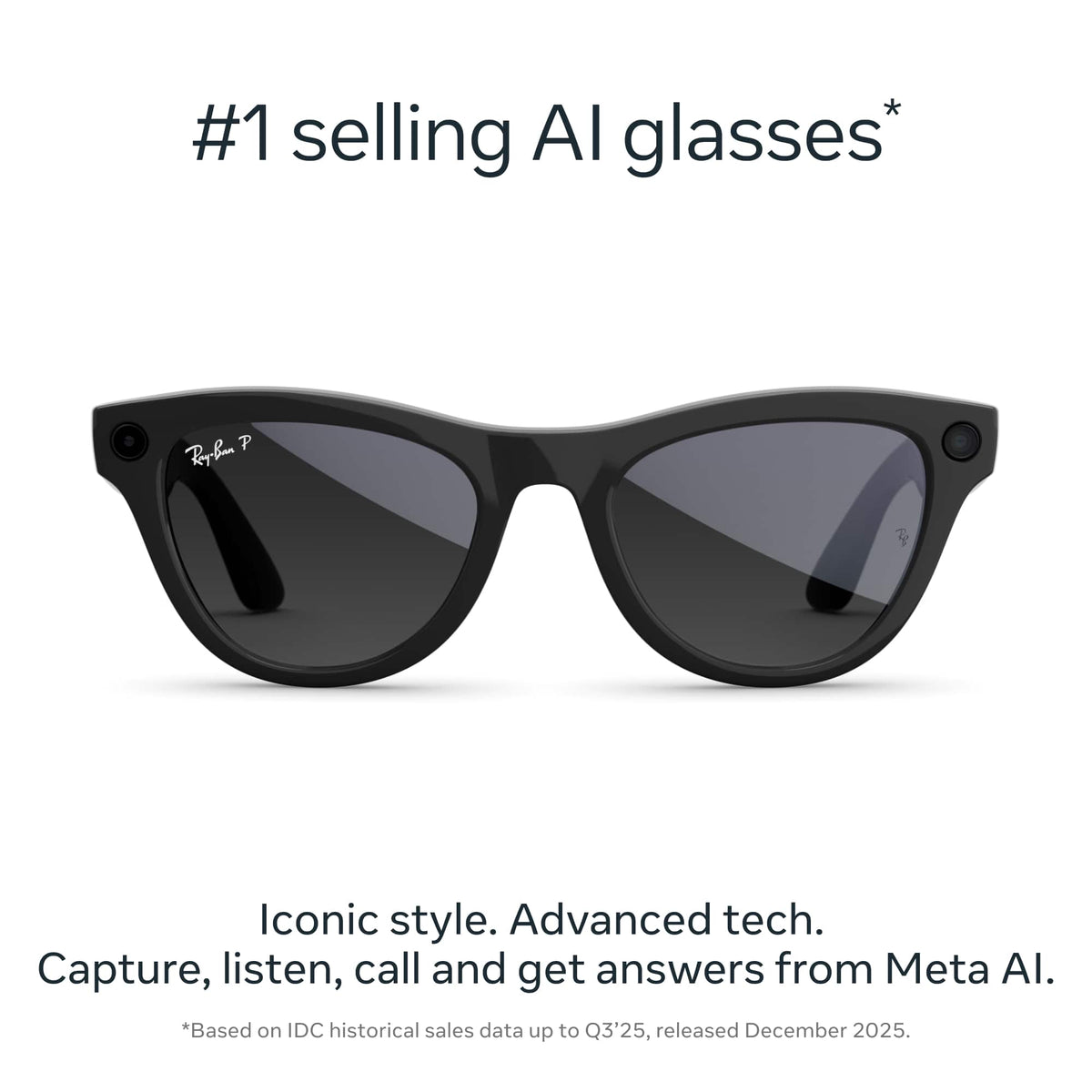 Ray-Ban Meta - Skyler (Gen 2) glasses with Meta AI, Audio, Photo, Video Compatibility - Polarized Graphite lenses - Shiny Black
