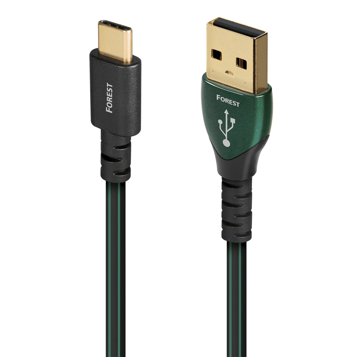 AudioQuest - Forest USB-C > A 2.5' Digital High-Definition Audio Cable with USB-C to USB-A Connectors - Black with Green Stripes